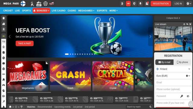 Megapari casino screenshot